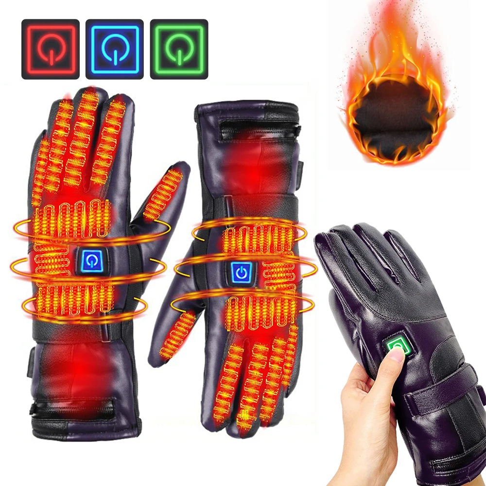 Heated Gloves Winter Thermal Lithium Battery Powered Motorcycle Heating Gloves Waterproof Touch Screen Snowmobile Skiing Gloves