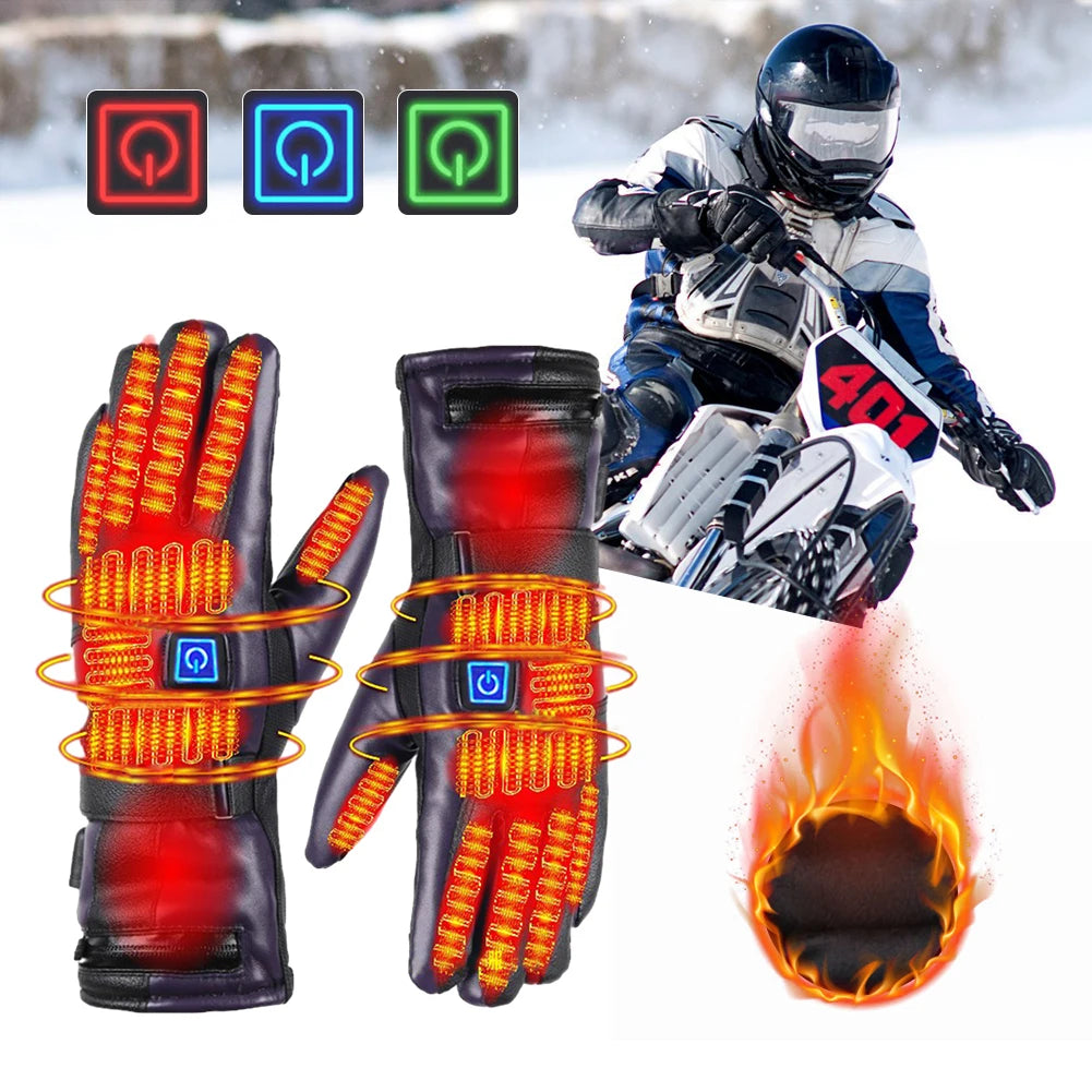 Heated Gloves Winter Thermal Lithium Battery Powered Motorcycle Heating Gloves Waterproof Touch Screen Snowmobile Skiing Gloves