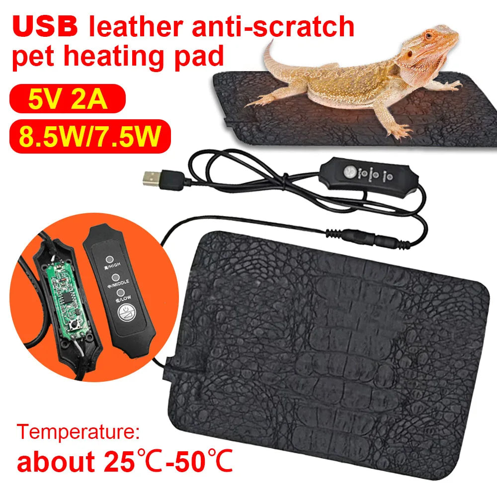 Pet Heating Pad Terrarium Reptiles Heat Mat USB Electric Blanket Heater Warm Pad Adjustable Temperature Controller Incubator Mat